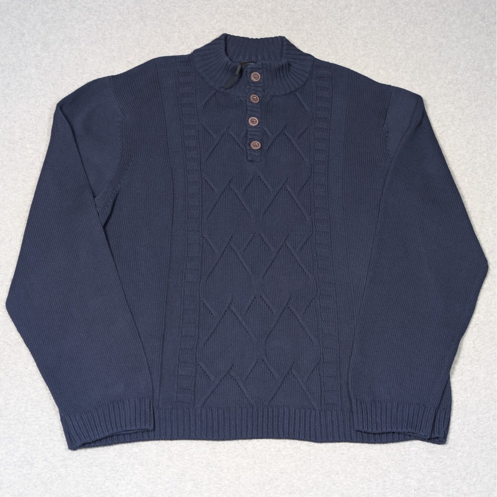 Gioberti 4 Button Cable Knit Pullover Mens XL Sweater Navy Blue